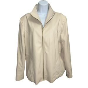 COLE HAAN Women's XXL Faux Leather Jacket Ivory Cream Full Zip Quilt Lined Coat